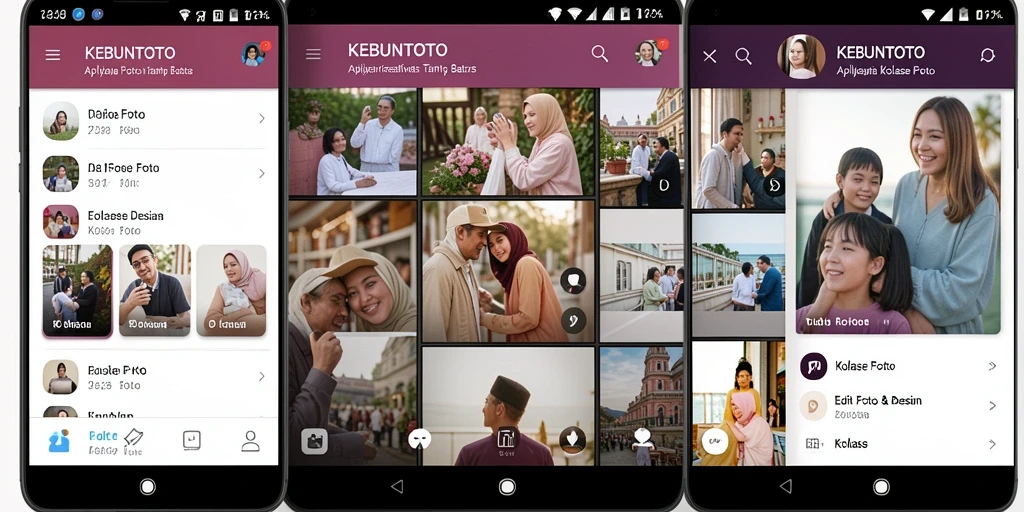 Screenshot KEBUNTOTO menunjukkan antarmuka pembuatan kolase foto yang intuitif.