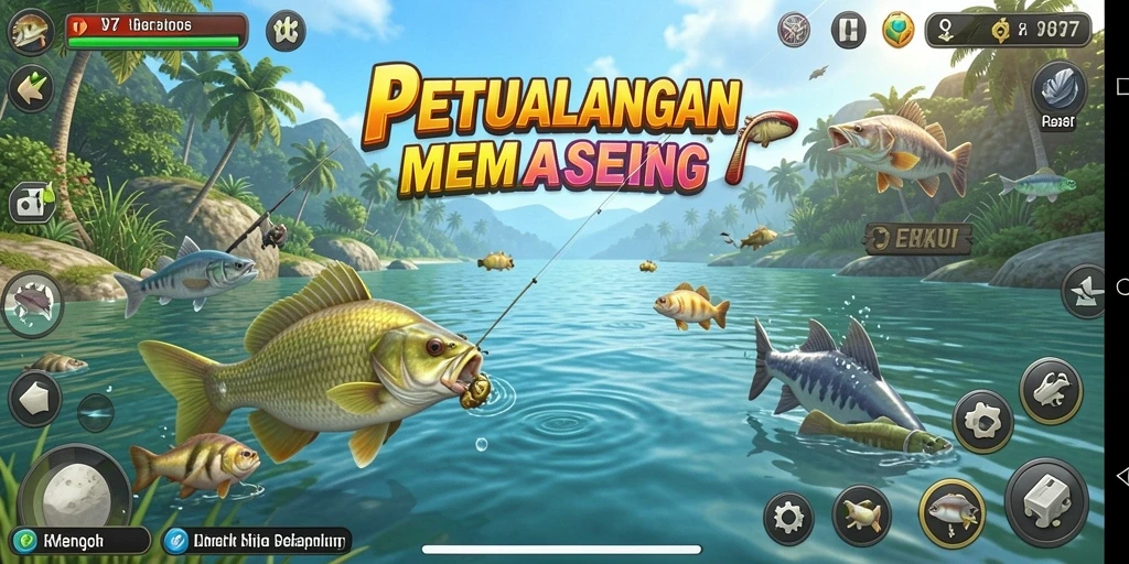 Screenshot V87 menampilkan antarmuka permainan Memancing yang menarik dan interaktif.