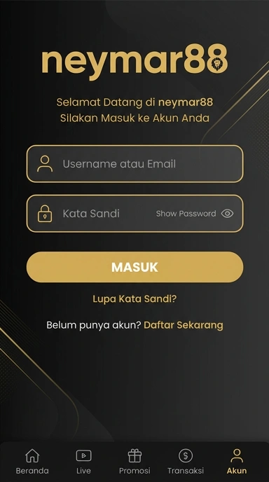 Tampilan halaman login neymar88